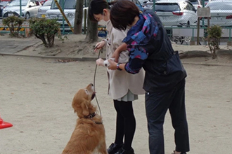 ドッグトレーナーから動物について学んでいる写真